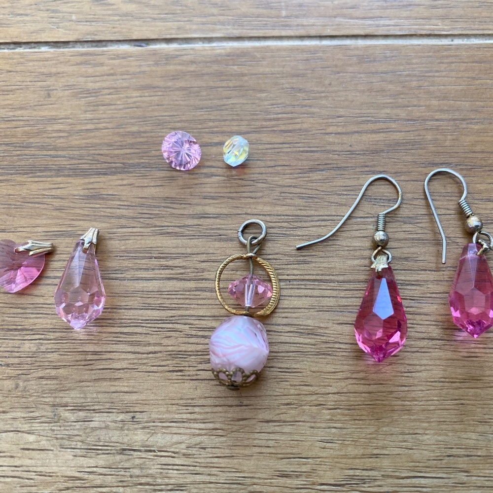 Pink Vintage Jewelry Charms Earrings Crystals